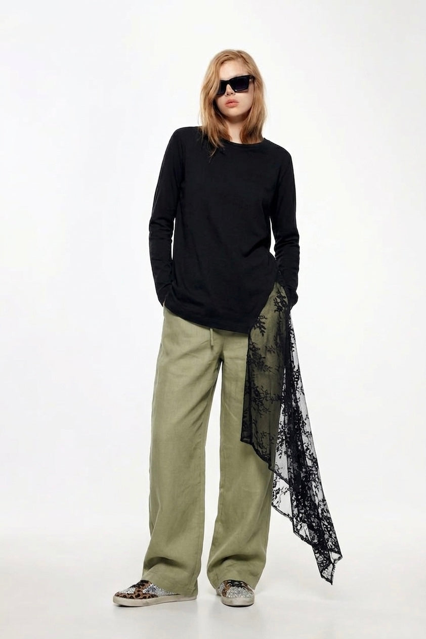 Lace- Asymmetrical Long Sleeve Tee