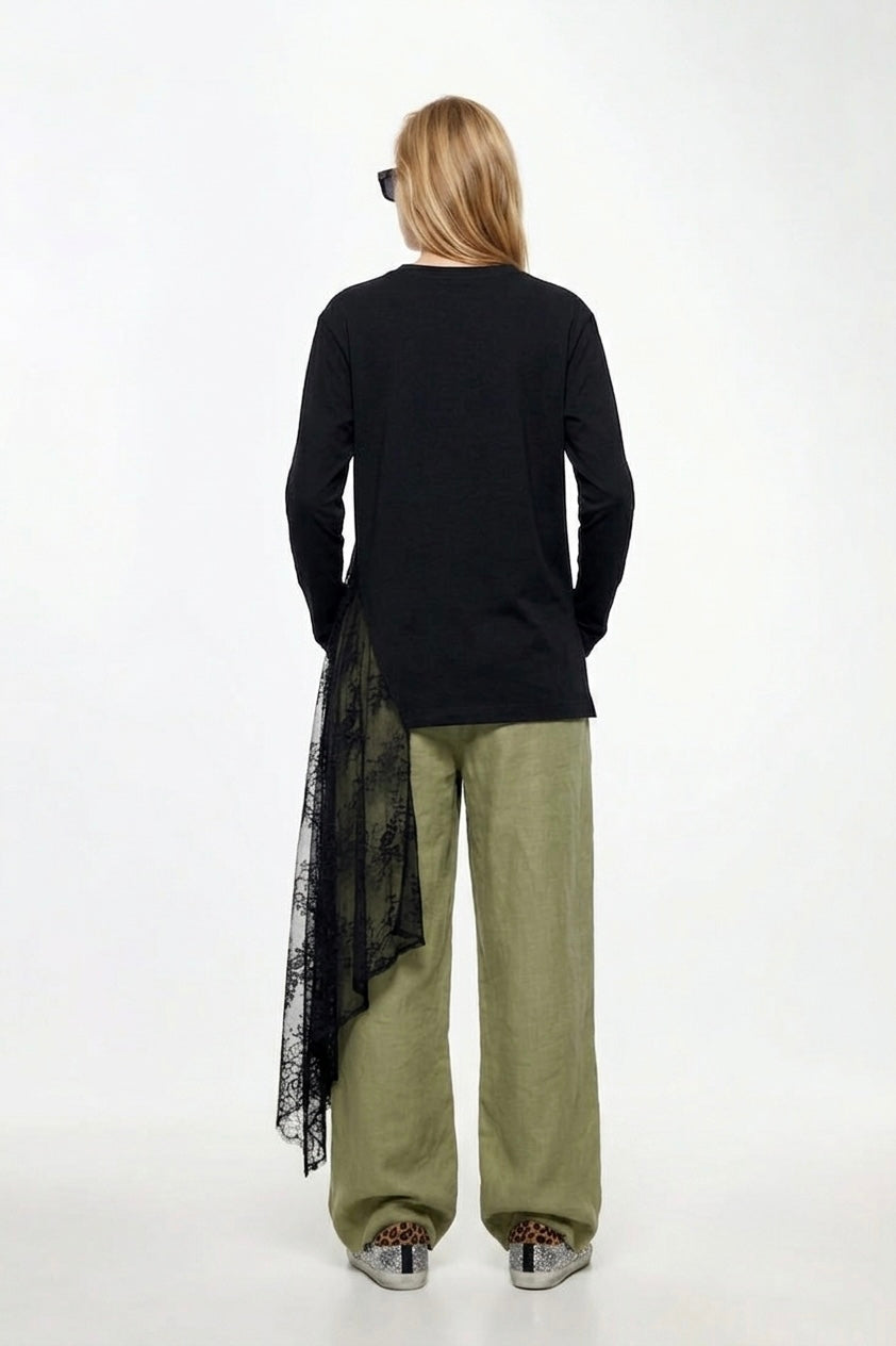 Lace- Asymmetrical Long Sleeve Tee