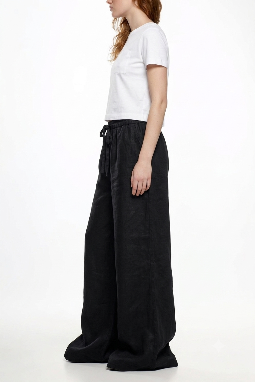 Black Linen Wide-Leg Pants