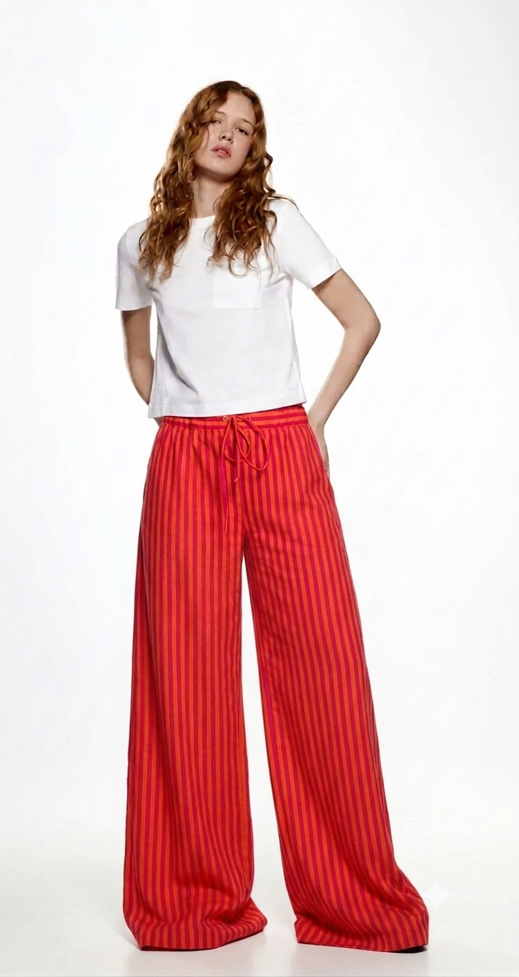 Sunset Striped Linen Wide-Leg Pants