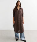 Longline Linen Shirt Dress in Chocolate
