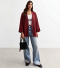 Burgundy Tie-Front Linen Kimono