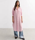 Longline Linen Shirt Dress in pink