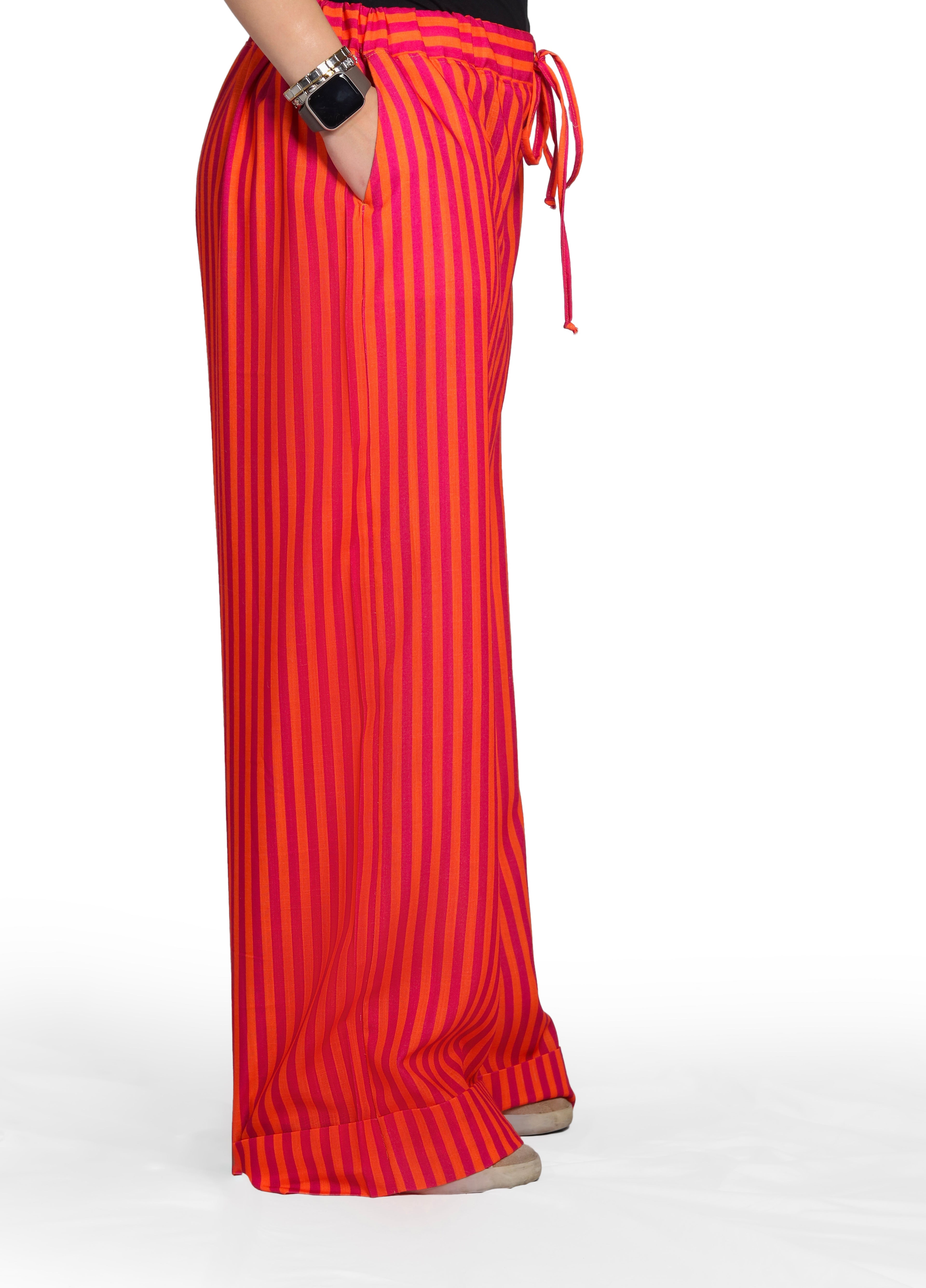 Sunset Striped Linen Wide-Leg Pants