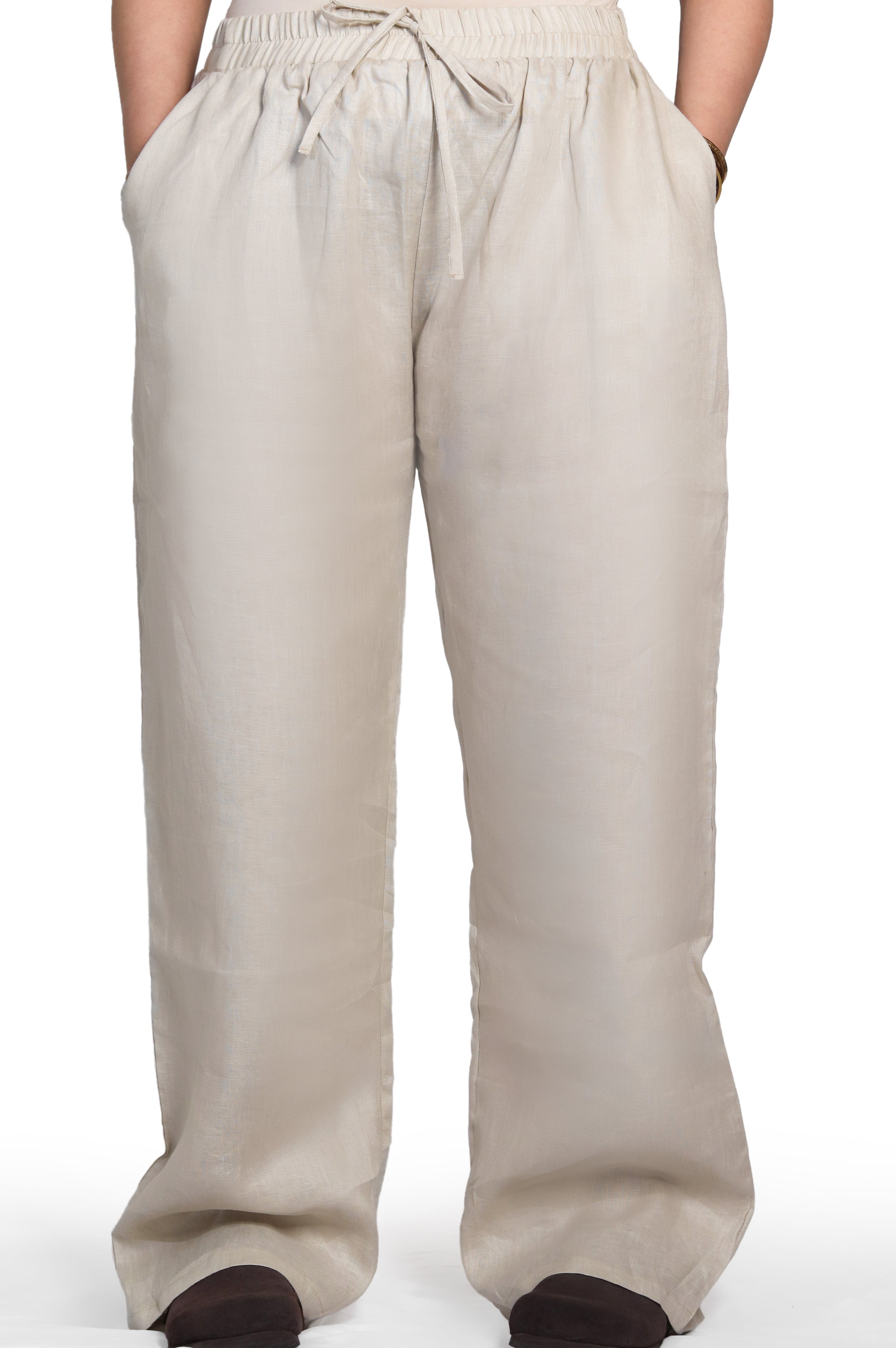 Beige Linen Wide-Leg Pants
